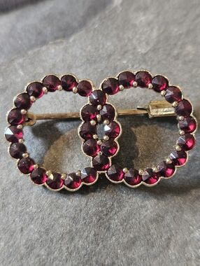 Vintage Bohemian Garnet Sterling Silver Gold Washed Brooch